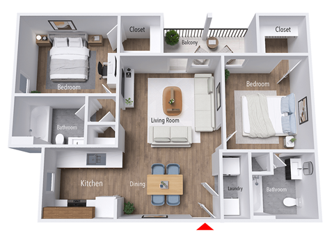Floor plan for 2 beds, 2 baths, 948 sqft